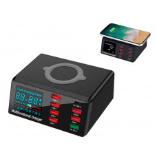 Мережна зарядна станція 8x USB та бездротова зарядка, PD QC3.0 LED, WLX-X9