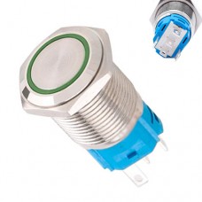 Кнопка 19мм, що фіксується, 9-24В, зелений LED, 5pin, 19K-P11DZ