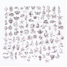 Набір металевих підвісок 100шт, шарми шармики, Тварини, срібло