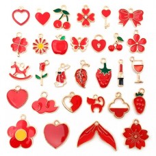 Набір підвісок емальованих 100шт, шарми шарміки, Змішаний, червоний