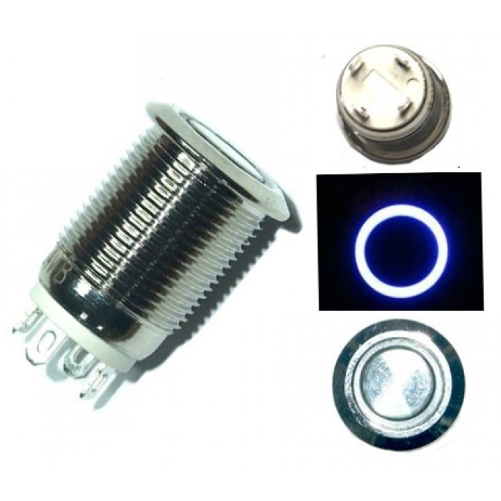 Кнопка 12мм возвратная, 12-24В, синий LED, 4pin, 12A-D, 105724