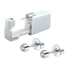 Одноразова система для проколу вуха, пістолет для пірсингу та сережка, срібляста з маленьким камінчиком