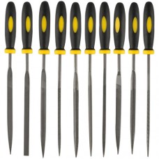 Набір надфілів 10шт з ручками 4x160мм, універсальних, високовуглецева сталь.