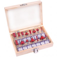 Набір фрез по дереву 15шт, хвостовик 6.35мм, сталь, у футлярі