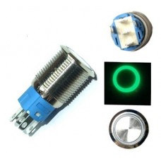 Кнопка 16мм, що фіксується, 12-24В, зелений LED, 5pin, 16A-DZ