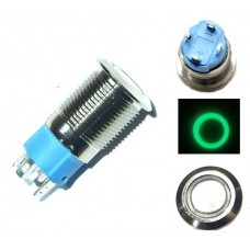 Кнопка 12мм, що фіксується, 12-24В, зелений LED, 4pin, 12F-P10DZ