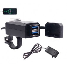 Зарядний пристрій 2хUSB QC3.0 на кермо дзеркало мотоцикла, водонепроникне
