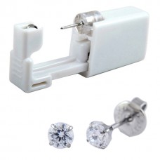 Одноразова система для проколу вуха, пістолет для пірсингу та сережка, срібляста з великим камінчиком