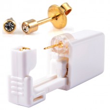 Одноразова система для проколу вуха, пістолет для пірсингу та сережка, золота з маленьким камінчиком