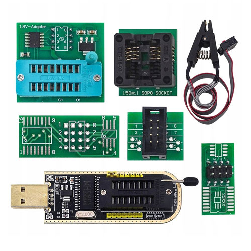USB міні програматор CH341A 24 EEPROM 25 Flash з набором перехідників та кліпсою, 107644