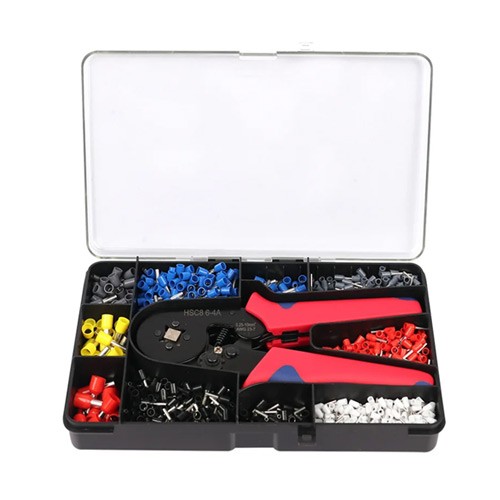 Набір для обтиску наконечників, кримпер 0.25-10мм2 HSC8 6-4A та 1200шт клем, кейс, 107938