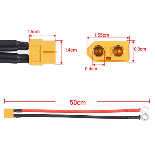Кабель перехідник XT60 мама на M8 клеми (O-ring), 10AWG, 50см, 107939