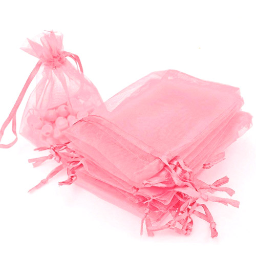 Мішок подарунковий з органзи 5x7см 100шт на затяжках, рожевий, 106396