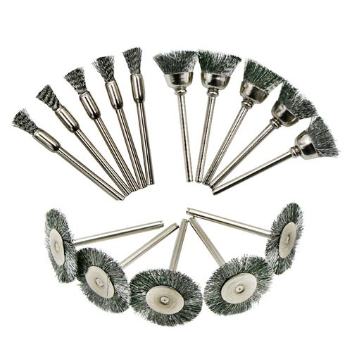 Набір щіток металевих дротяних 15шт 3 види для дремельного гравера, 106511