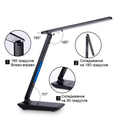 Лампа настільна LED з бездротовою зарядкою 10Вт та РК, TX26C0, чорна, 106503