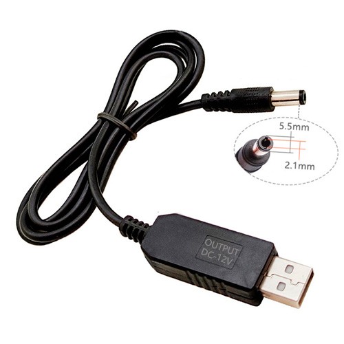 Кабель перехідник USB - 5.5x2.1мм 1м, 5-12В для живлення роутера модему, 106668