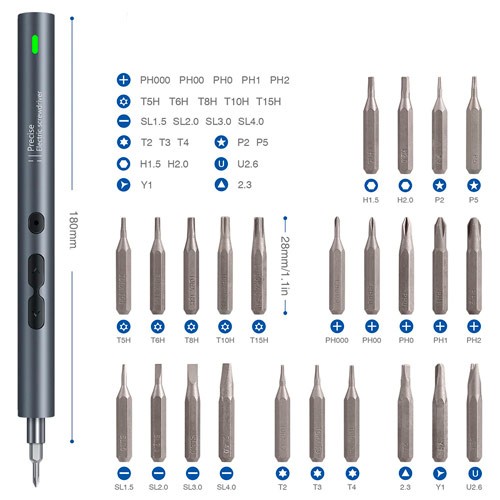 Електровикрутка реверсивна 350мАч з набором біт 4мм 24шт, алюмінієва, 106702
