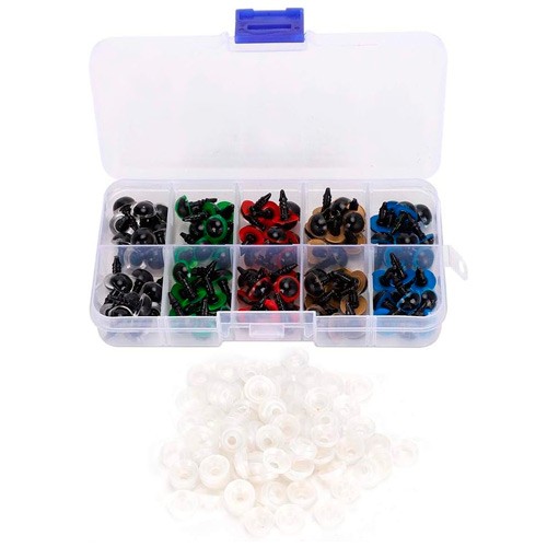 Очі для іграшок 8мм 5 кольорів гвинтові з фіксатором 100шт, пластикові, 106769