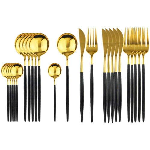 Набір столових приладів 24 предмети, нержавіюча сталь, золотий та чорний, 106814