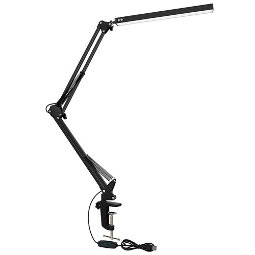 Лампа настільна LED на струбціні 10Вт, 2 коліна, USB, чорна, 106931