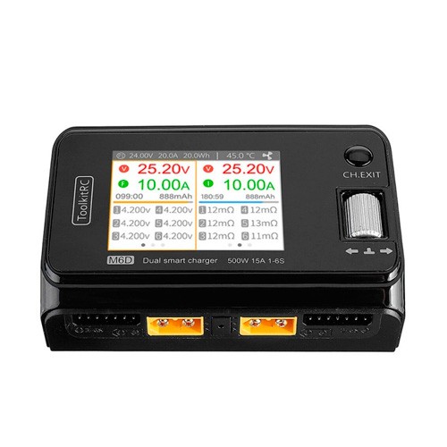 Зарядний пристрій для акумуляторів, двоканальний, ToolkitRC M6D 500Вт 15А 1-6S, 106942