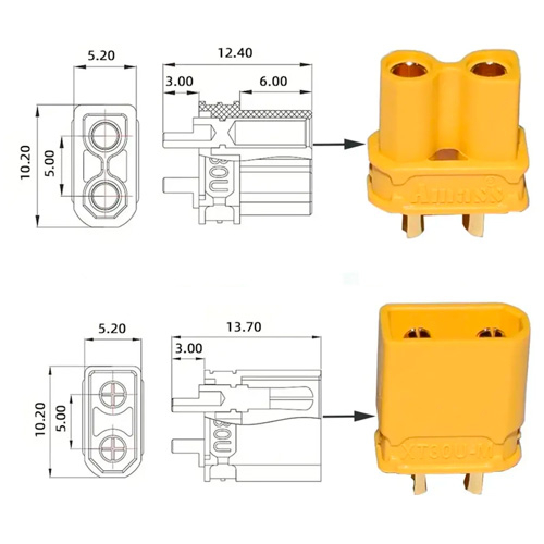 Роз'єм живлення Amass XT30U XT30 30А 2pin пара тато-мама для RC, 107060