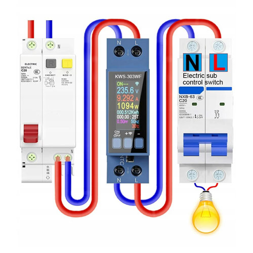 Wi-Fi лічильник електроенергії однофазний 220В 40А DIN, захисту, KWS-303WF, 107367