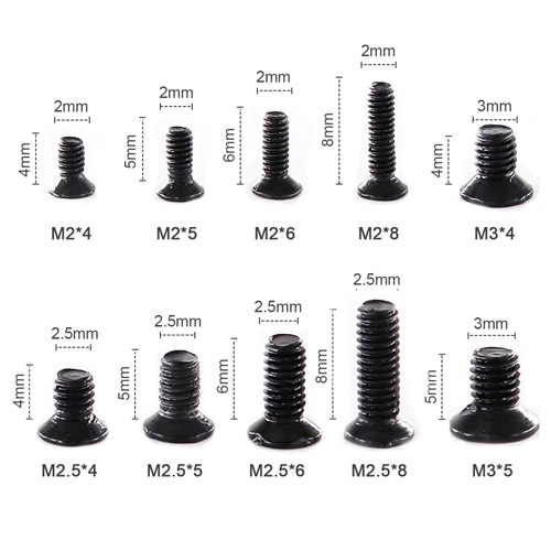Гвинти мікрогвинти потайні для ноутбуків M2 M2.5 M3, 500шт, набір, 106093