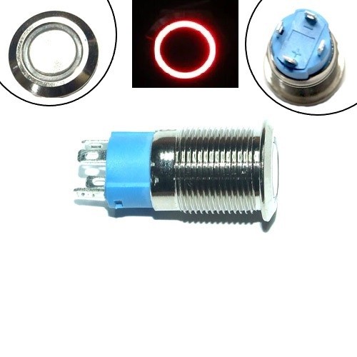 Кнопка 12мм, що фіксується, 12-24В, червоний LED, 4pin, 12F-P10DZ, 105727