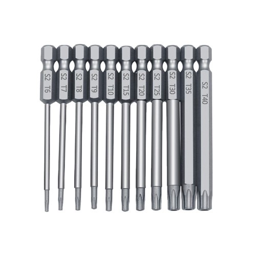 Набір насадок біт 11шт Torx 75мм Т6-Т40 з отвором, 6-гранні магнітні, 105231