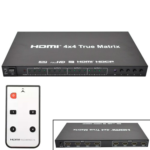 Комутатор HDMI 4x4 порту, 4K, 3D, матричний, з пультом ДУ, 103814