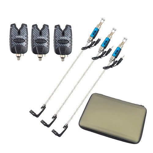 Набір сигналізаторів клювання електронних 3шт та свінгерів у кейсі Hirisi, 103531