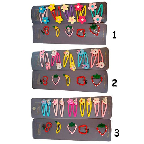 Набір з 15 дитячих шпильок для волосся, різнокольорові з фігурками, 102263