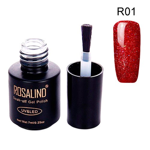 Гель-лак для нігтів манікюру 7мл Rosalind, шіммер, R01 червоний, 102076