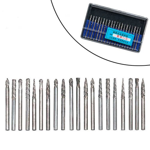 Набір борфрез по металу 20шт, хвостовик 3мм, для гравера, карбід вольфраму, 105254