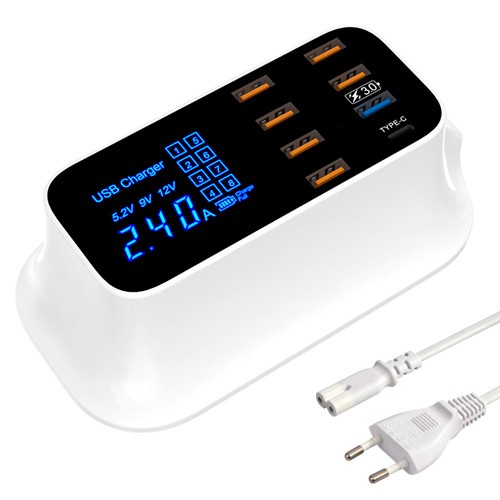 Мережева зарядна станція 8x USB 8А QC3.0 LED-дисплей YC-CDA19Q, 103268