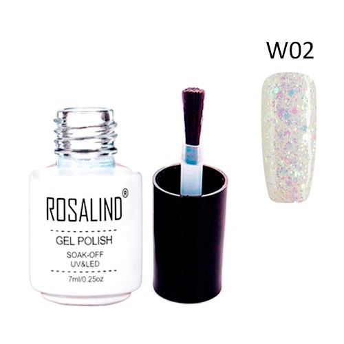 Гель-лак для нігтів манікюру 7мл Rosalind, гліттер, W02 морозний іній, 105358