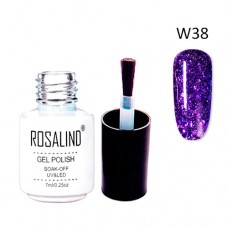Гель-лак для нігтів манікюру 7мл Rosalind, гліттер, W38 фіолетовий