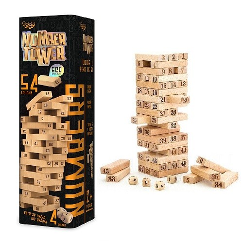 Настільна гра Дженга Вежа Jenga Number Tower Джанга NT-01U, 54 бруска, 100856