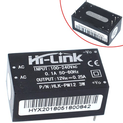 Перетворювач напруги компактний AC-DC 220В-12В 0.25А HLK-PM12, 104908
