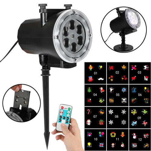 Лазерний проектор новорічний вуличний 12 слайдів RGBW, пульт ДУ, садовий, 103100