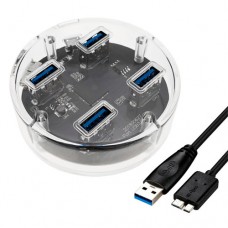 4-портовий USB 3.0 хаб концентратор, до 5 Гбіт/с, прозрачний