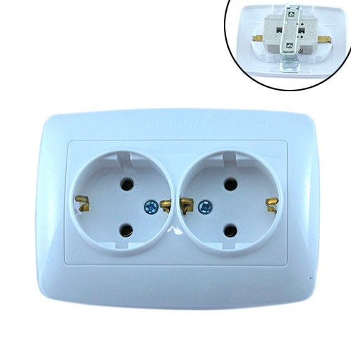 Розетка подвійна із заземленням вбудована 16А 220В, біла Desant D-309, 104901