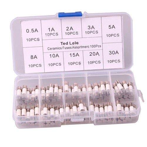 100x Запобіжник керамічний М5х20мм, 0.5-30А, набір, 102499