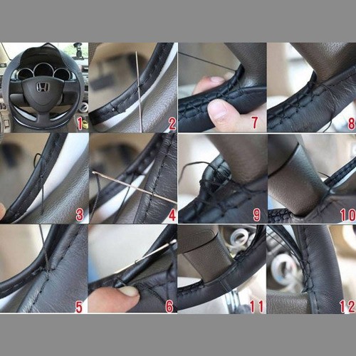 Обшивка чохол на кермо зі шкірозамінника, 37-38см, чорна, 100075